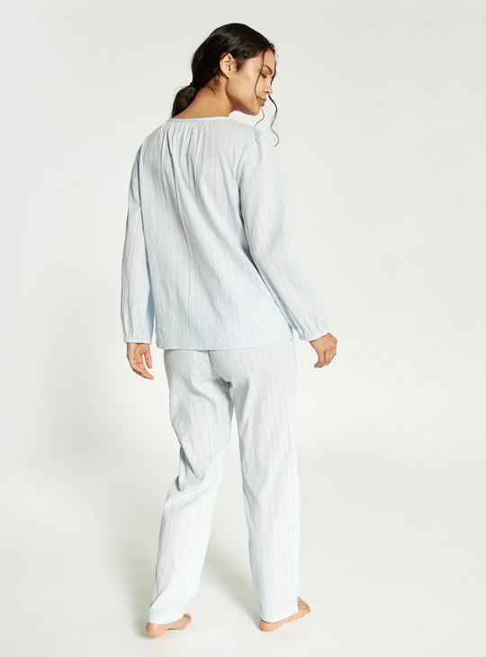 Textured Long Sleeves Top and Pyjama Set