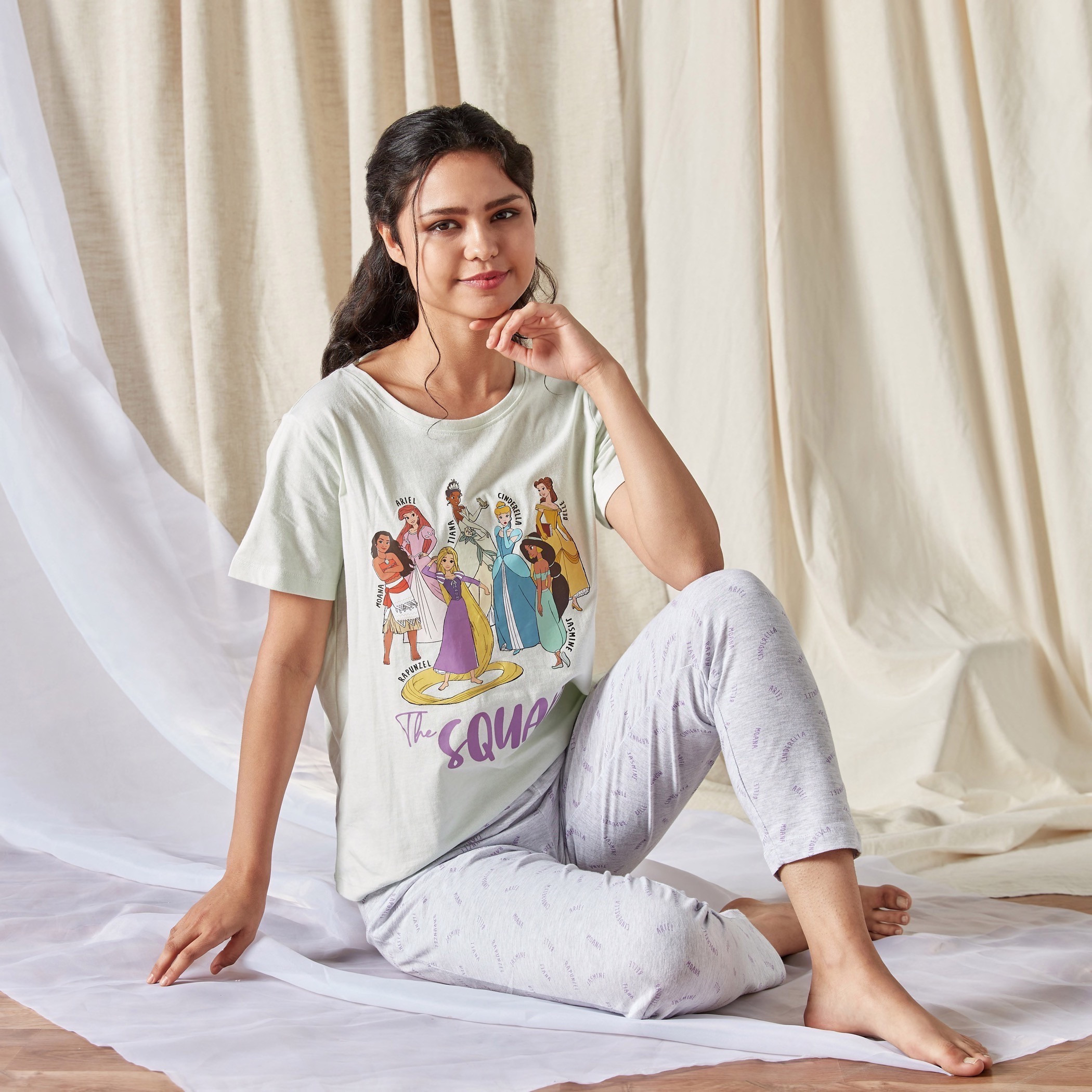 Shop Disney Princess Print Round Neck T shirt and Full Length Pyjama Set Online Max Egypt