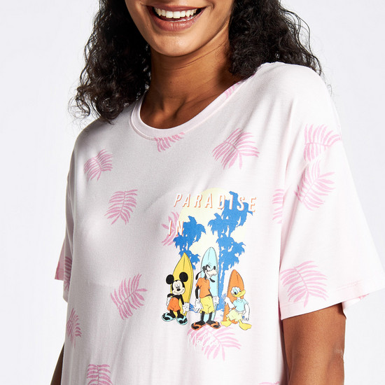 Mickey Mouse Print Sleepshirt with Round Neck and Short Sleeves