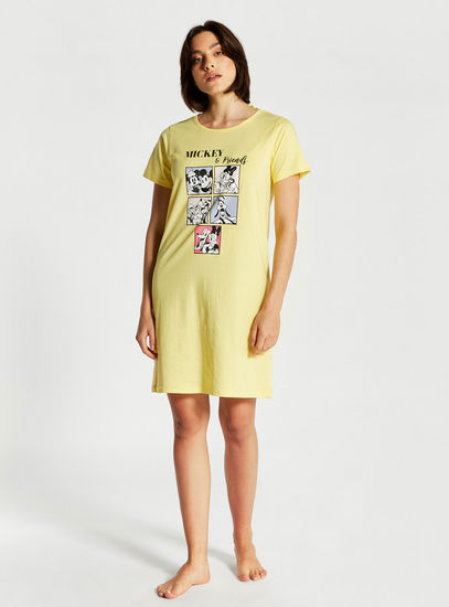 Mickey and Friends Print Sleepshirt with Round Neck and Short Sleeves-Pyjama Sets-image-0