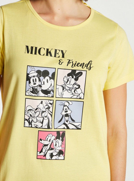 Mickey and Friends Print Sleepshirt with Round Neck and Short Sleeves