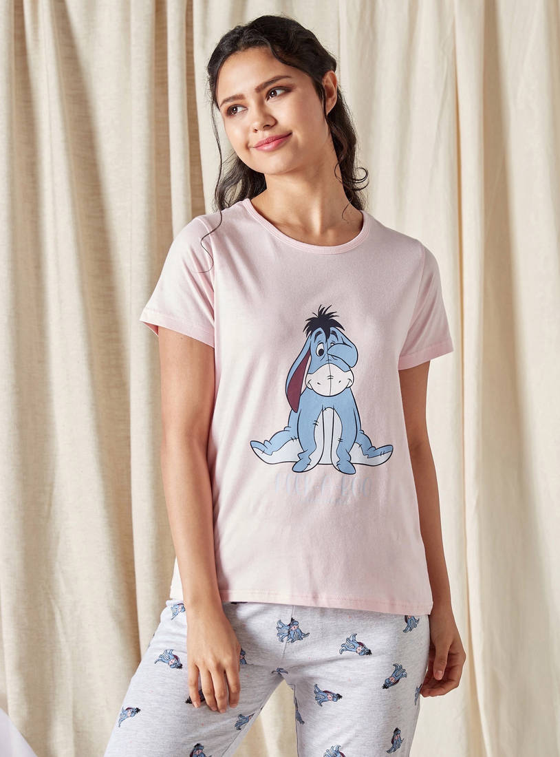 Eeyore Print Short Sleeve T-shirt and Pyjama Set-Pyjama Sets-image-1