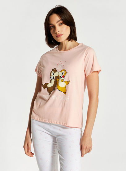 Chip 'n Dale Print Round Neck T-shirt and Full Length Pyjama Set-Pyjama Sets-image-1
