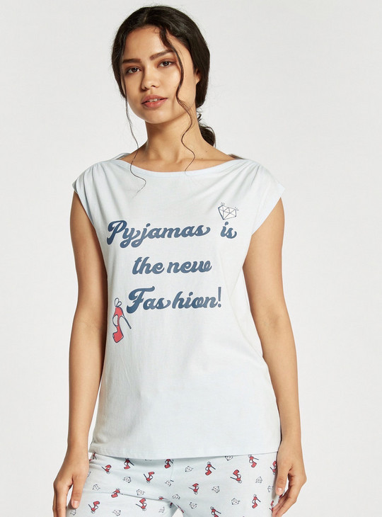 Printed Cap Sleeve T-shirt and Pyjama Set