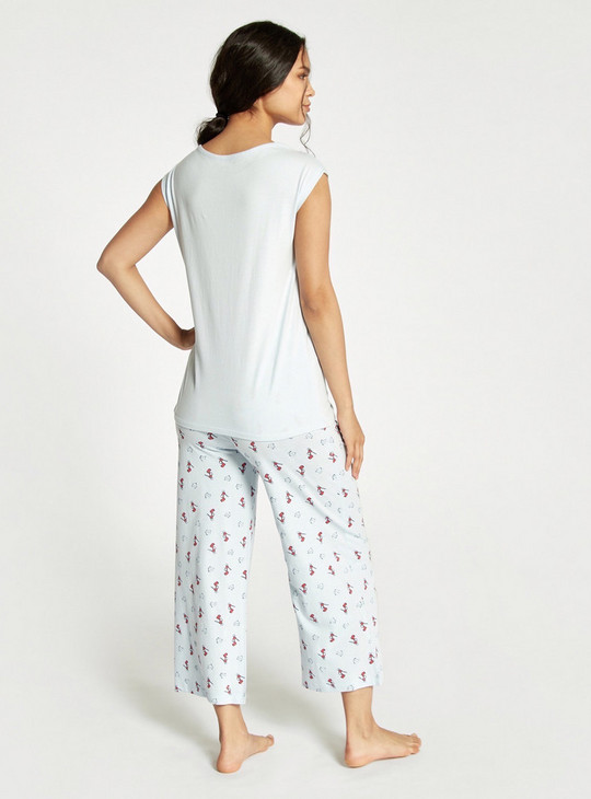 Printed Cap Sleeve T-shirt and Pyjama Set