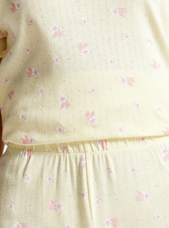 Floral Print Short Sleeve T-shirt and Pyjama Set