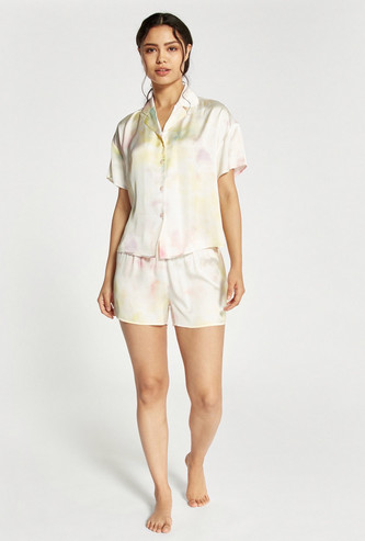 Tie-Dye Spread Collar Shirt and Pyjama Shorts Set