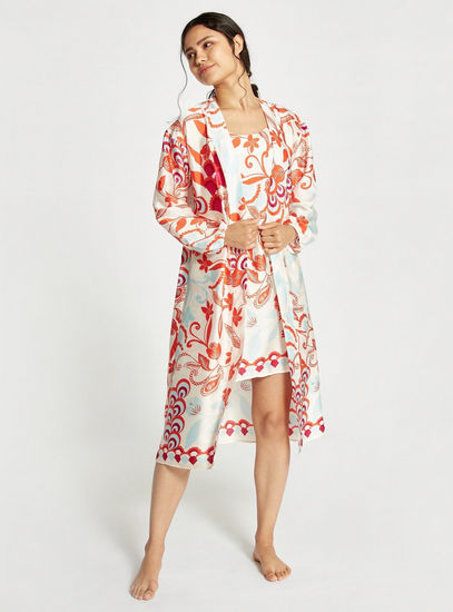 All Over Floral Print Robe with Long Sleeves-Robes & Onesies-image-0