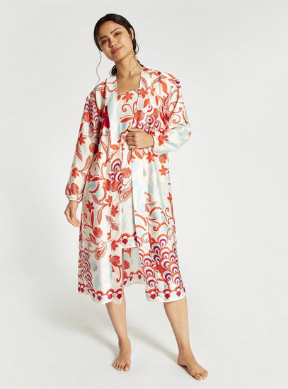 All Over Floral Print Robe with Long Sleeves-Robes & Onesies-image-1