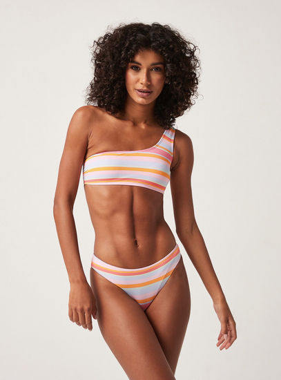 Striped One-Shoulder Bikini Top