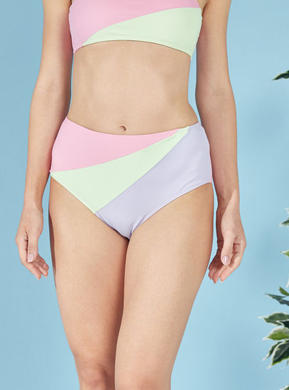Panelled High-Rise Swim Brief with Elasticated Waistband