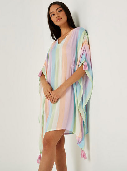 Striped Cover Up with V-neck and Short Sleeves