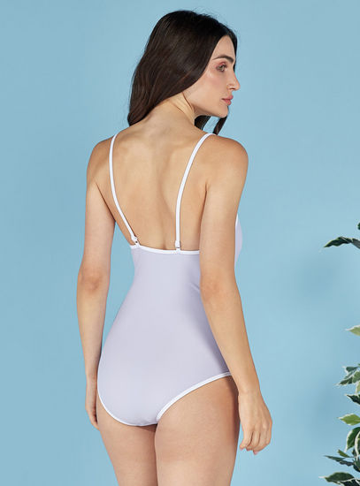 Solid Swimsuit with Adjustable Straps and Scoop Neck