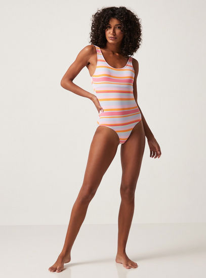 Striped Swimsuit with Scoop Neck