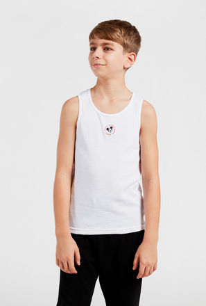 Mickey Mouse Print Sleeveless Vest with Round Neck