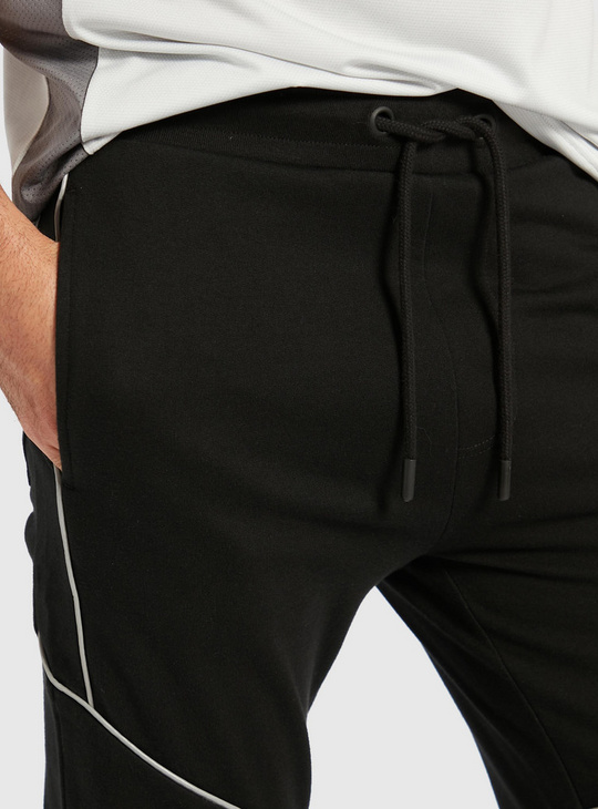 Piping Detail Anti-Pilling Jog Pants with Pockets and Drawstring Closure