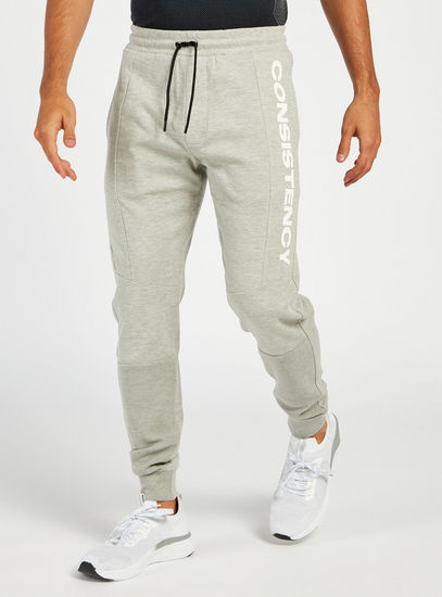 Text Print Panelled Joggers with Pockets and Drawstring Closure