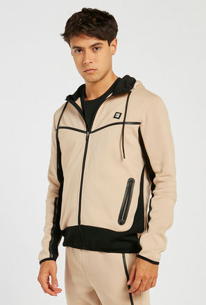 Panelled Hooded Jacket with Long Sleeves and Pockets