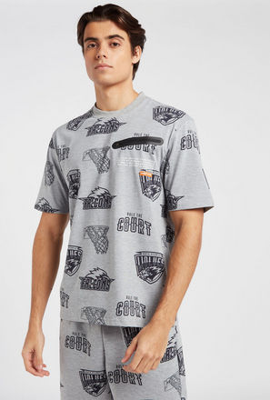 All-Over Printed T-shirt with Round Neck and Short Sleeves