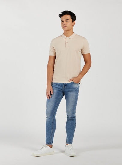 Solid Fade Resistant Polo T-shirt with Short Sleeves and Button Closure