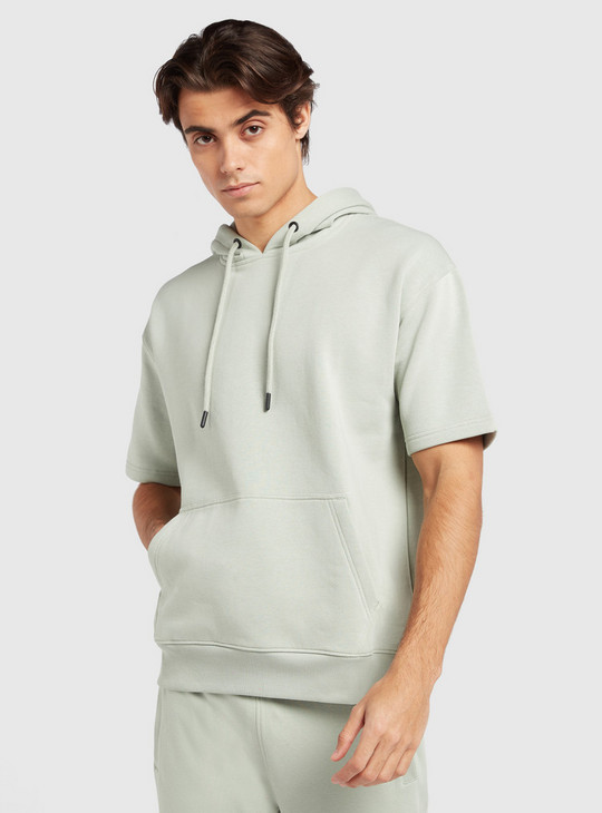 Solid Oversized Sweatshirt with Short Sleeves and Hood