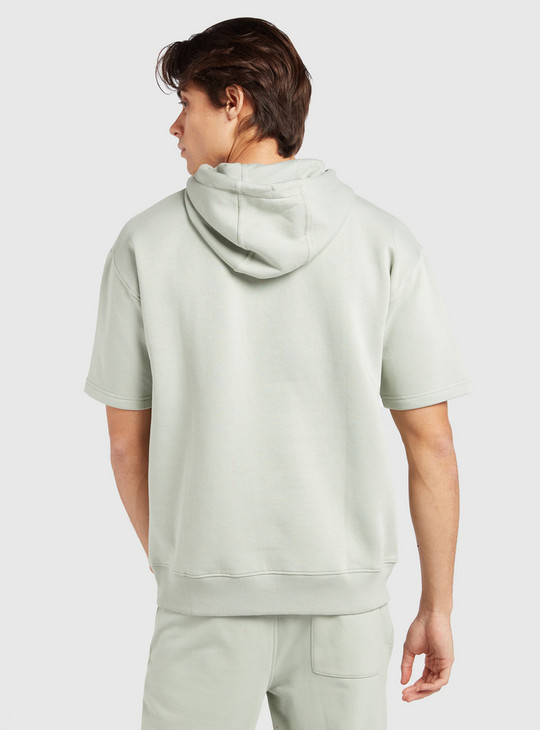Solid Oversized Sweatshirt with Short Sleeves and Hood