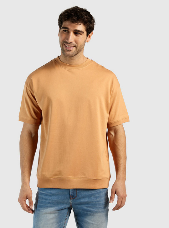 Solid Oversized Sweatshirt with Crew Neck and Short Sleeves