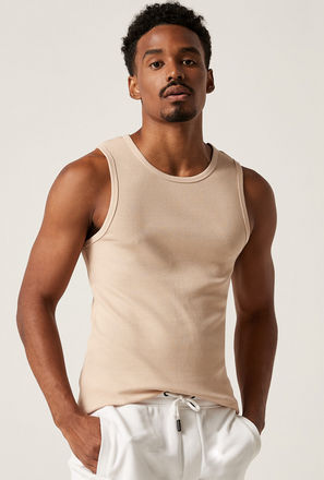 Solid Ribbed Vest with Round Neck
