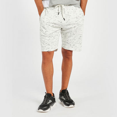 Space Dye Print Mid-Rise Shorts with Pockets and Drawstring Closure