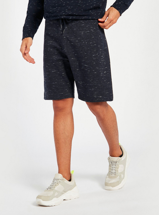 Space Dye Print Mid-Rise Shorts with Pockets and Drawstring Closure