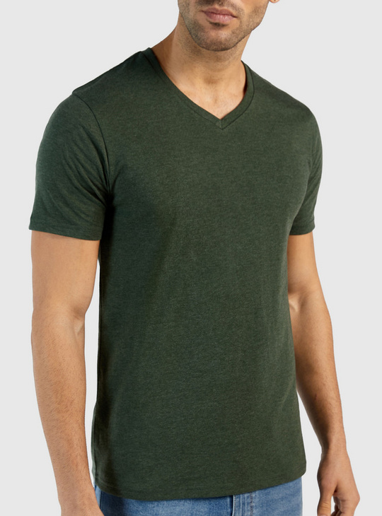 Solid T-shirt with V-Neck and Short Sleeves