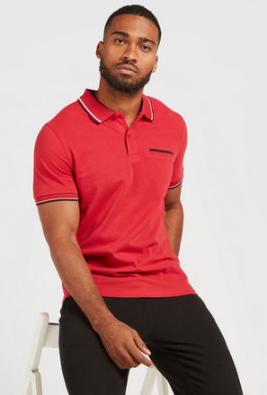 Solid Polo T-shirt with Short Sleeves and Pocket Detail