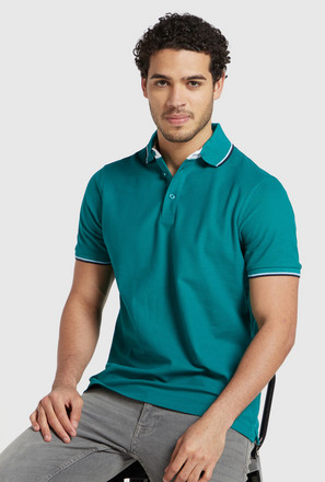 Solid Polo T-shirt with Short Sleeves and Tipping Detail