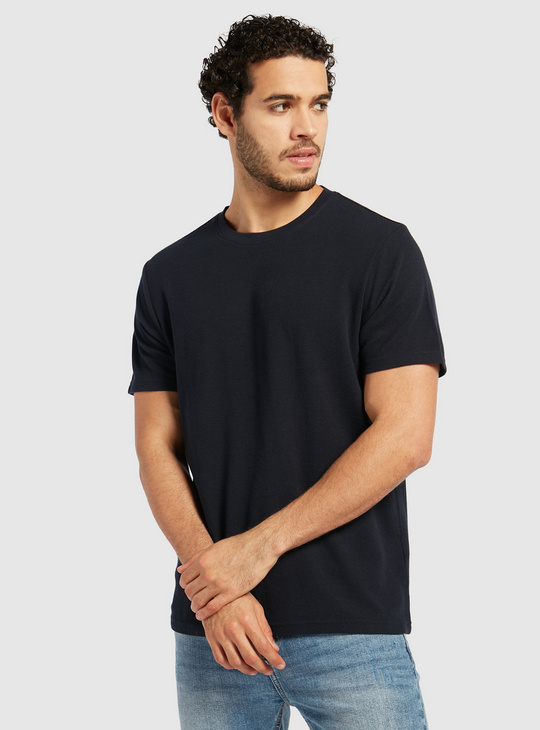 Textured T-shirt with Round Neck and Short Sleeves