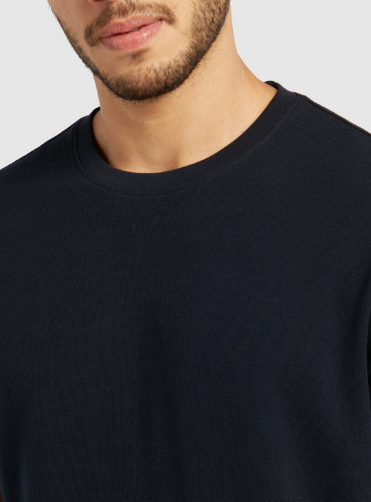 Textured T-shirt with Round Neck and Short Sleeves
