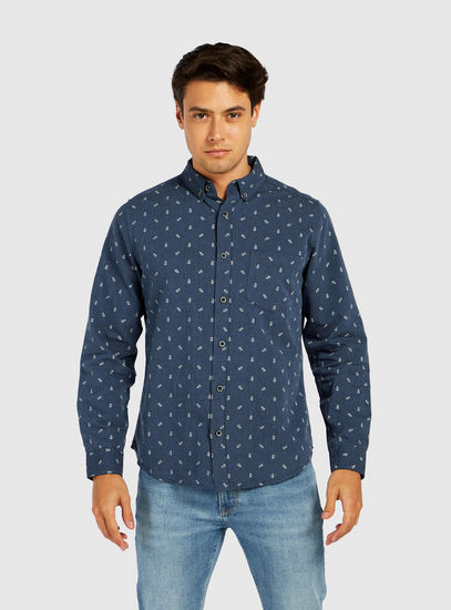All Over Print Shirt with Long Sleeves and Button Down Collar