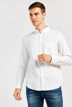 Solid Button Down Oxford Shirt with Long Sleeves and Chest Pocket
