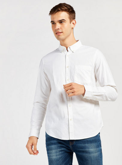 Solid Button Down Oxford Shirt with Long Sleeves and Chest Pocket