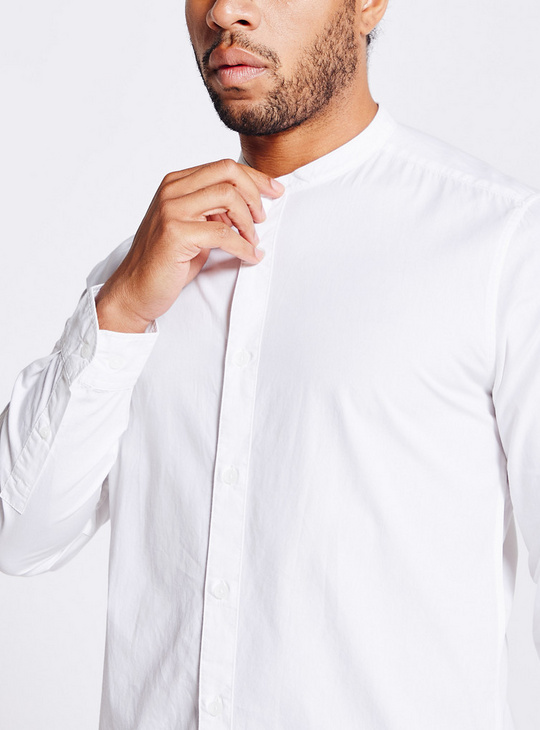 Solid Mandarin Collar Shirt with Long Sleeves