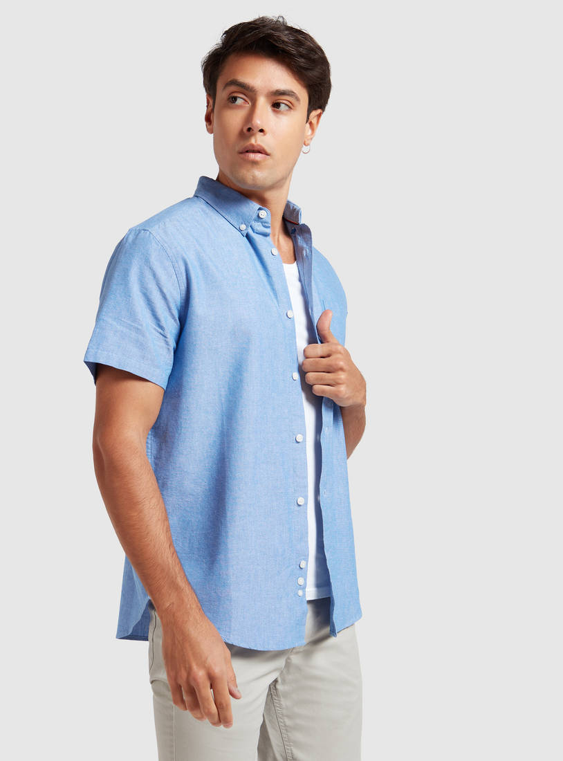 Solid Shirt with Short Sleeves and Pocket Detail-Shirts-image-0