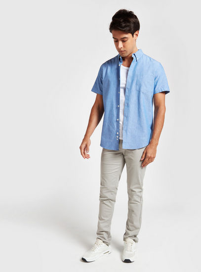 Solid Shirt with Short Sleeves and Pocket Detail-Shirts-image-1