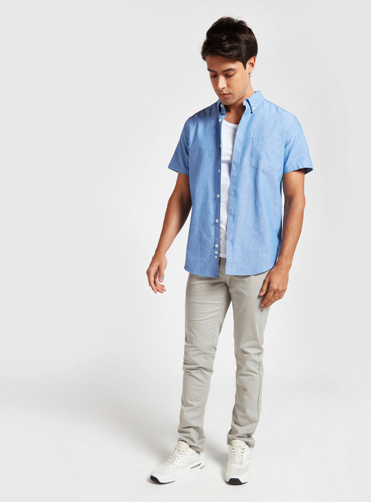Solid Shirt with Short Sleeves and Pocket Detail