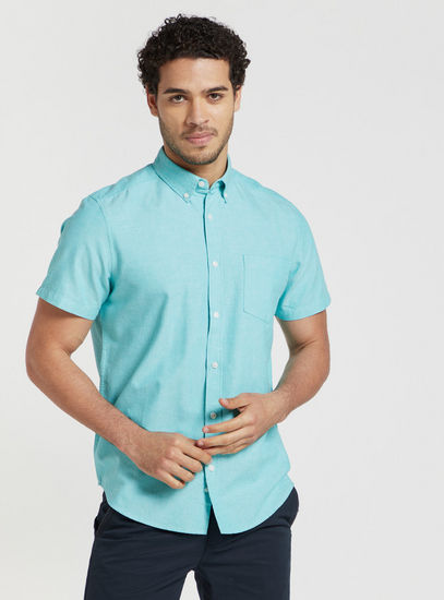 Solid Button Down Shirt with Short Sleeves and Chest Pocket