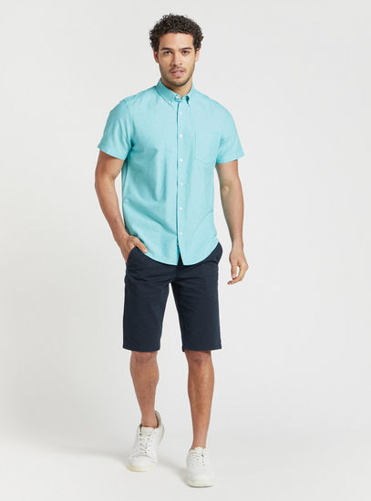 Solid Button Down Shirt with Short Sleeves and Chest Pocket