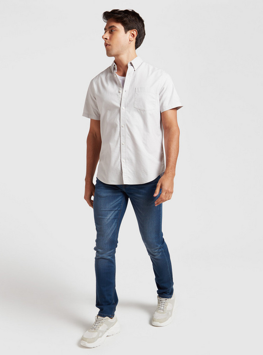 Solid Shirt with Short Sleeves and Pocket Detail