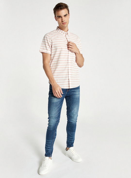 Striped Shirt with Short Sleeves and Button Closure