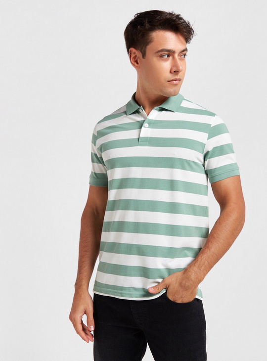 Striped T-shirt with Polo Neck and Short Sleeves