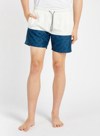 Panelled Printed Mid-Rise Shorts with Drawstring Closure and Pockets