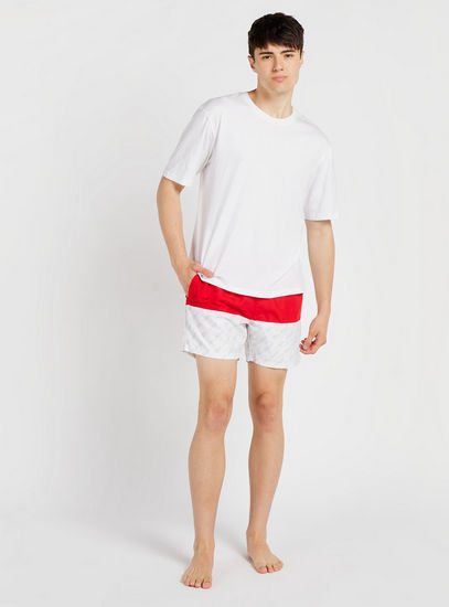 Panelled Printed Mid-Rise Shorts with Drawstring Closure and Pockets