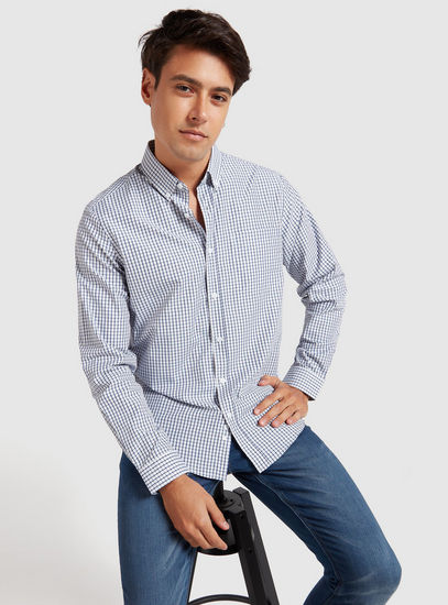 Checked Shirt with Long Sleeves and Button-Down Collar